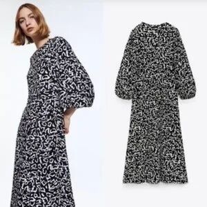 🖤🤍ZARA Black & White PRINTED MAXI DRESS🤍🖤 size XL